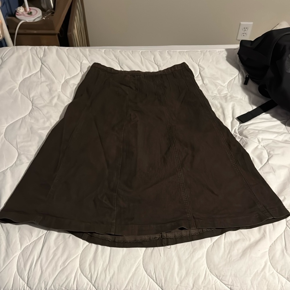 Size 8 women’s even length brown denim knee length skirt